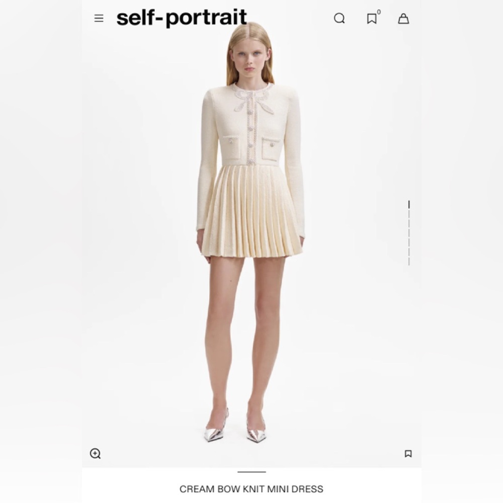 Self-Portrait Cream Bow Knit Mini Dress
